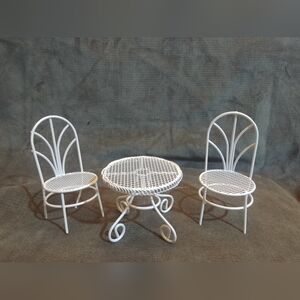 White Wrought Iron Miniature Table and Chairs Set
